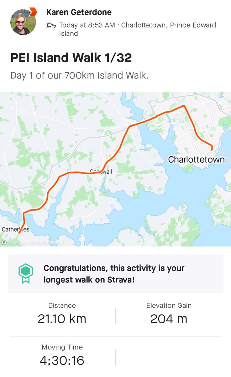 KarenGeterdone's tweet photo. Day 1 of 32 π 21.1km #TheIslandWalk @tourismpei
#walking #60rising #Charlottetown thru #Dunedin #nature https://t.co/I8Pi8zbGG7