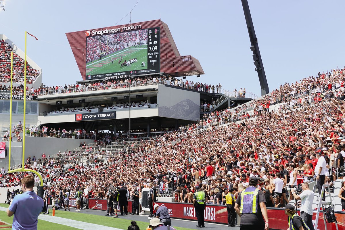 SDSU_MV's tweet photo. Celebrating the opening of @SDSU's new @SnapdragonStdm! 🎉  Here's a look at the inaugural game in the state-of-the-art venue. ⬇️ https://t.co/kaSvsLQMN8