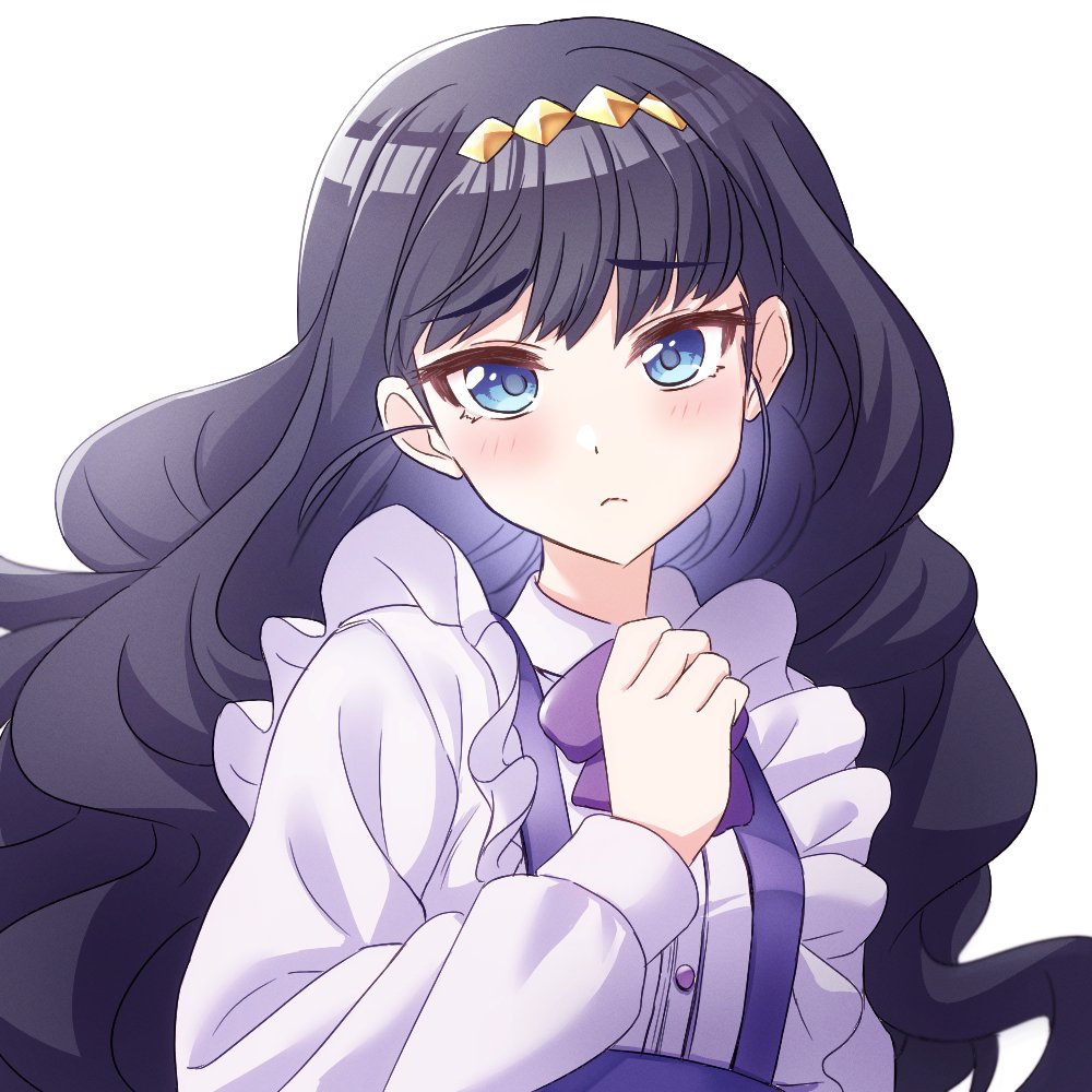 1girl solo blue eyes long hair black hair white background looking at viewer  illustration images