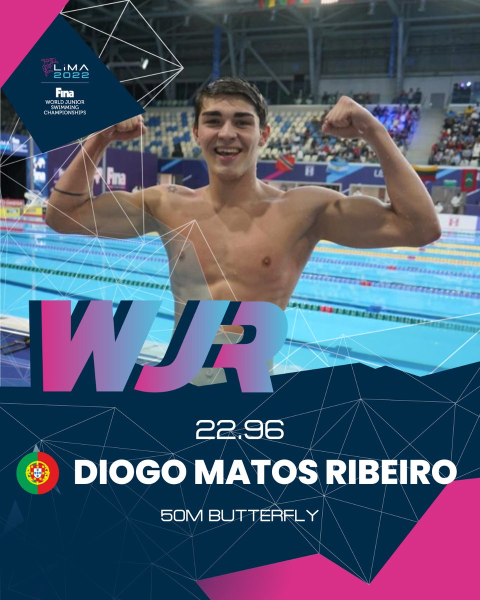 WOW 🇵🇹 Diogo Ribeiro set a new World Junior Record in the 50m Butterfly!

The previous record was held by Andrei Minakov (⏱️23.05)

#FINALima2022