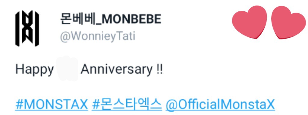 WonnieYTati's tweet photo. Che gente, cada vez falta menos para nuestro aniversario (nombre del fandom)
Tengo una sugerencia
Es que ese día nos cambiemos el user de nuestras cuenta a
' 몬베베_MONBEBE ' y el logo de monbebe como foto de perfil. 
Ustedes que dicen?

#MONSTAX #몬스타엑스 @OfficialMonstaX https://t.co/Y68clbVMKP