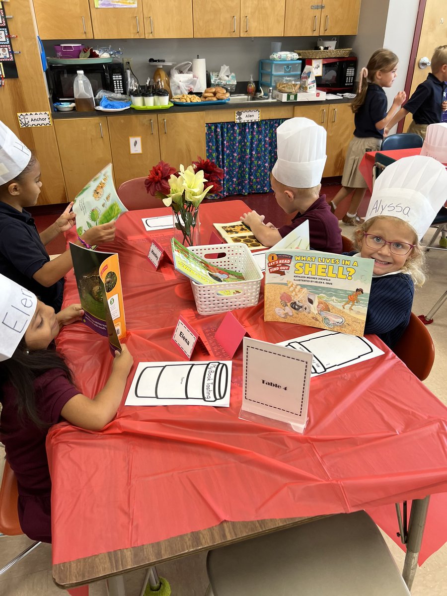 LacyDavis123's tweet photo. Book Tasting Cafe in Kindergarten! Students loved “tasting” the books we will be reading this year and learning about print concepts and genres! Thank you @CindylouLape for making our Cafe so adorable! #readingisfun #ilovemyjob #Bookworms https://t.co/rIHUc1X817