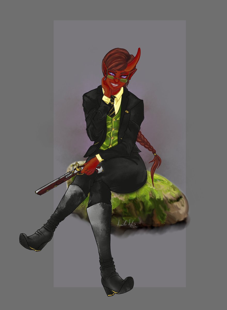 AenstarArts's tweet photo. I've been sitting on a piece of art I've finished for some time now, and it's about time I get her posted! It's Hosoo, a Red Oni belonging to a dear friend @Eulnamara #dnd #DnDcharacter #digitalart https://t.co/uk66VqEQaA