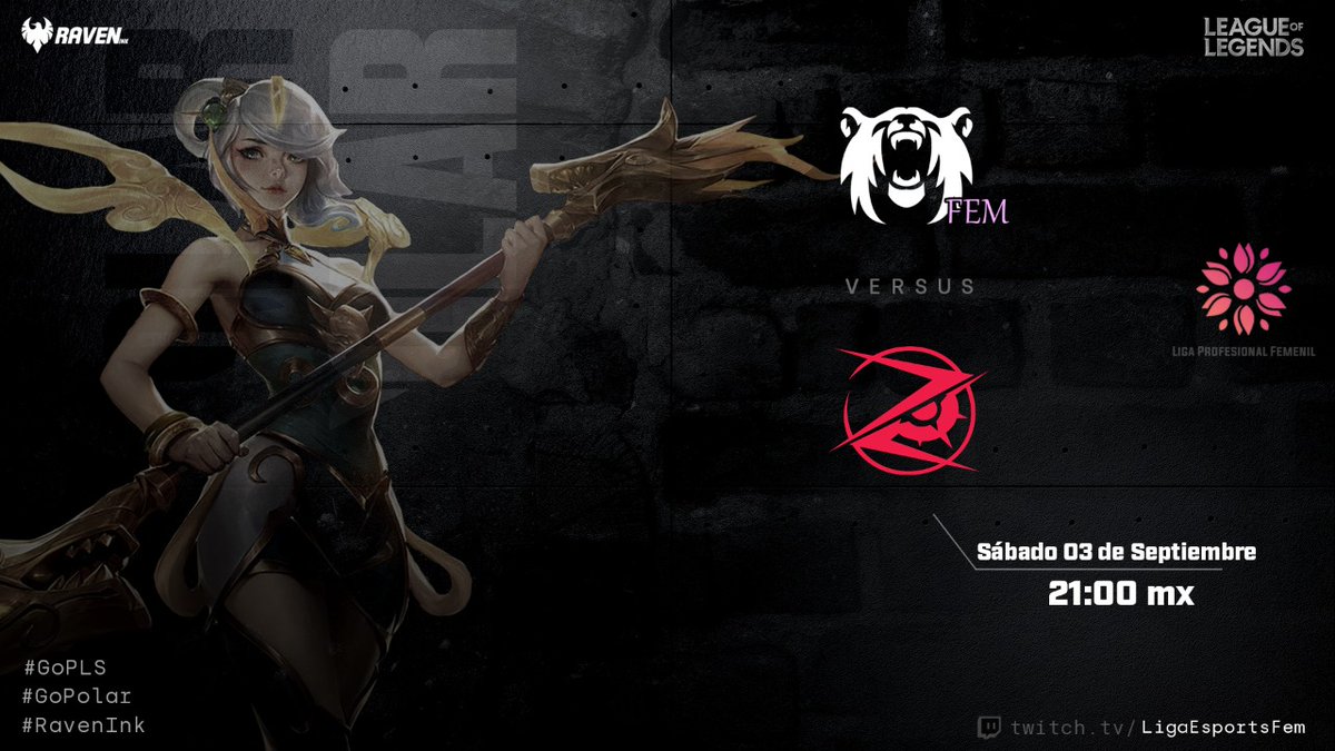 Hoy continuamos con la Jornada en la Liga Profesional Femenil en contra de <a href="/ZenithEsportsCO/">Zenith Esports</a> 

¡RUGE CON NOSOTROS! ❄️

#GoPolar #GoPLS #esports #leagueoflegends #RavenInk