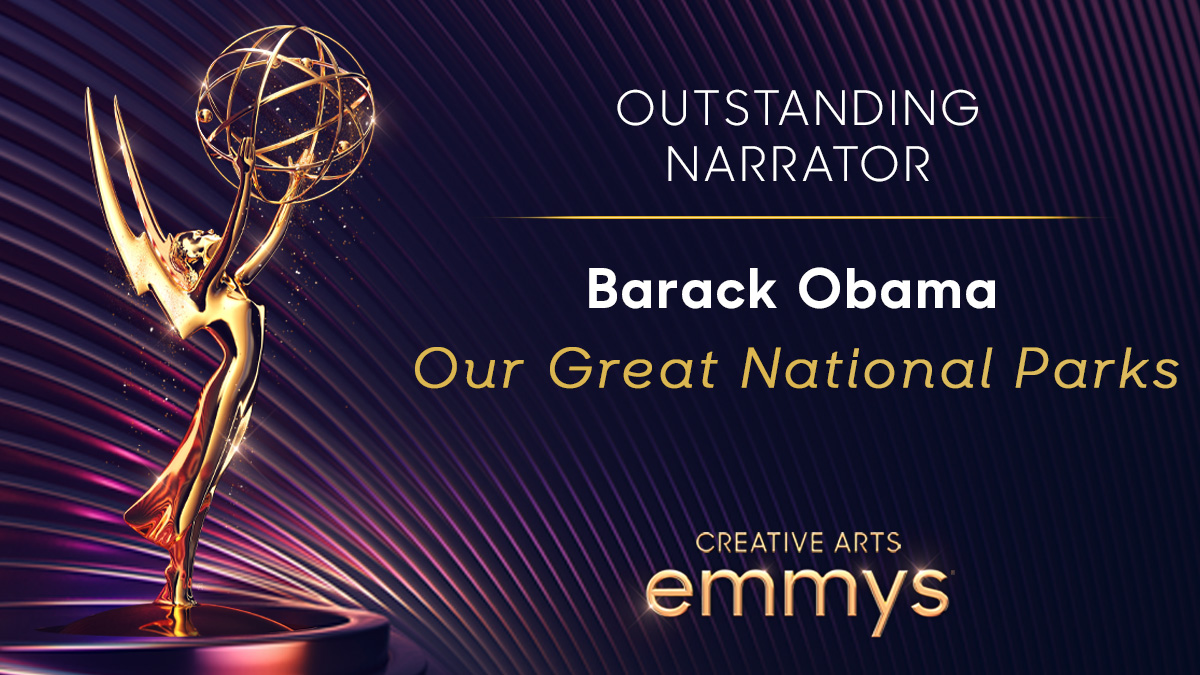 TelevisionAcad's tweet photo. The 44th U.S. President is now an # Emmy winner for Outstanding Narrator! @BarackObama takes it home for Our Great National Parks (@Netflix)! #Emmys #Emmys2022 https://t.co/oKARWV3Kvs