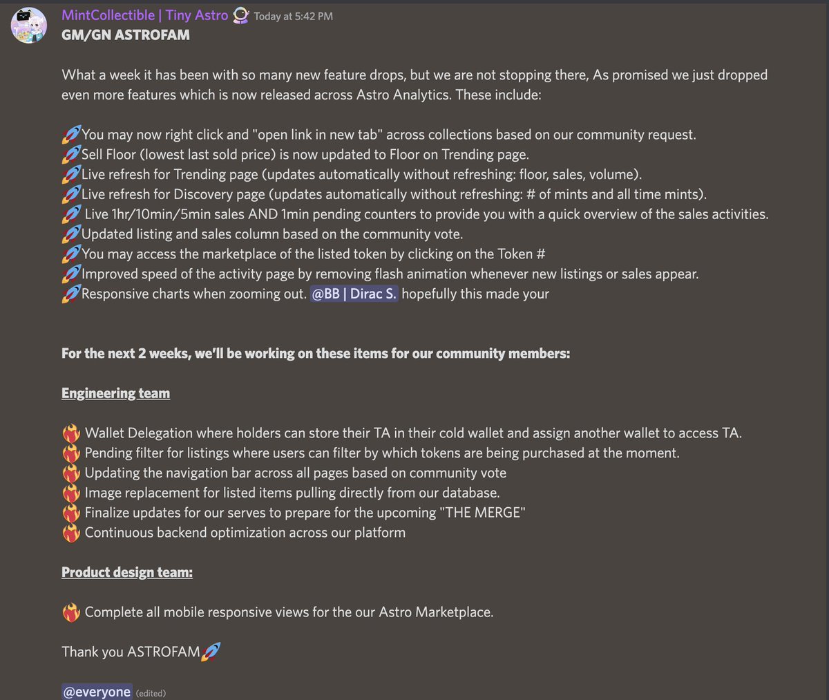 This is the beauty of Web3, you are not building alone, you are building with your community🥳

How <a href="/tinyastroNFT/">Tiny Astro</a> keeps the community informed on what has been released, and what's up and coming🚀