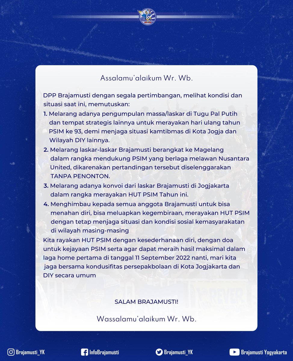 Harap himbauan ini dapat dipahami dan dipatuhi seluruh anggota Brajamusti.