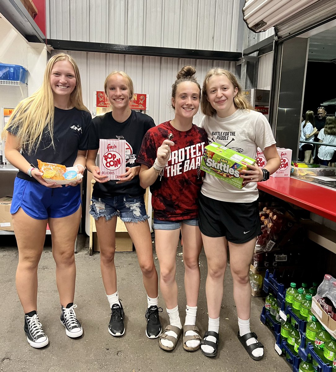 BlackhawksLady's tweet photo. Some of the HS Lady Blackhawks basketball players working the football concession stand. 72 days until the HS season opener at home vs. Burlington. 
#lbb #falbb #1Fort https://t.co/2rEmBiDkku