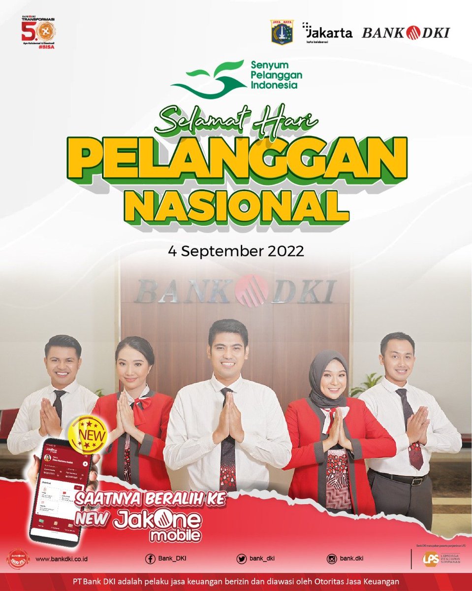 bankjakarta_'s tweet photo. Terima kasih atas kepercayaan Anda, telah menjadi customer setia Bank DKI.

Selamat Hari Pelanggan Nasional
Karena Anda, Kami #Bisa

#BankDKI
#BankDKIBisa
#HariPelangganNasional2022 https://t.co/SNrWPTCpKq