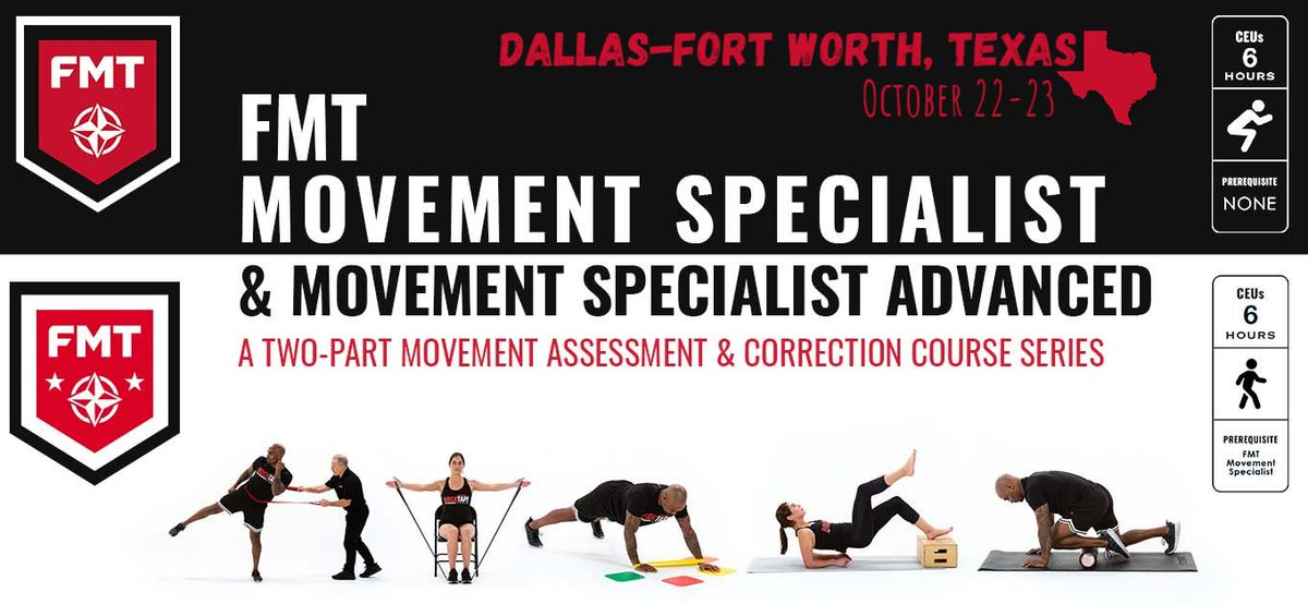 ⏰ Time to RSVP! Get #RockTape certified &amp; earn CEUs October 22-23: shop.rocktape.com/fmt-movement-s… #TexasChiro #TexasPhysio #Arlington #DFW #Chiropractor #PhysicalTherapy #Movement