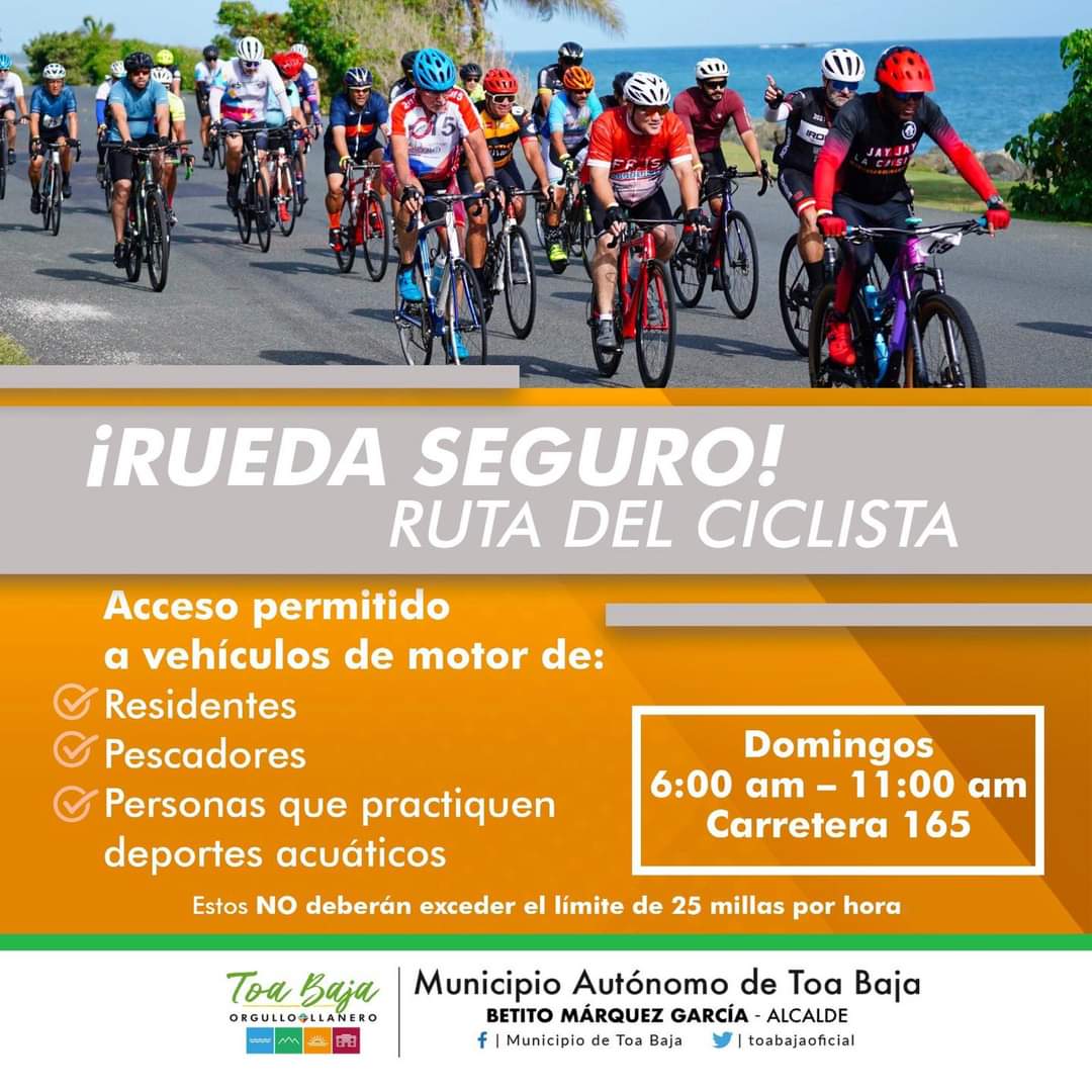ToaBajaOficial's tweet photo. Recuerda que nuestra Ruta del Ciclista está abierta todos los domingos para que puedas correr de forma segura. Somos el único Municipio que cierra una carretera para el disfrute de los ciclistas que nos visitan de todo Puerto Rico en la espectacular Ruta del Encanto. 🚴‍♂️🚴‍♀️ https://t.co/HlfiWG8hC7