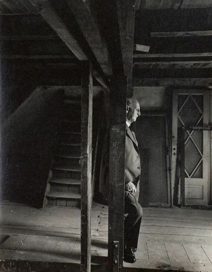 Otto, Anne Frank's father, revisits the attic where the family hid from the Nazis. He was the only survivor of his family (1960)
