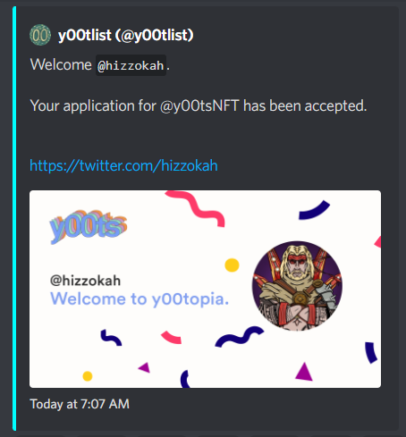 Wooooo! GM y00topia!
Still can't believe i got accepted, as a commoner this is for all of us! Thank you ser <a href="/frankdegods/">Frank</a> and the team for this once in a lifetime opportunity. I'll definitely diamond hand my <a href="/y00tsNFT/">y00ts</a>. And thank you to my <a href="/BlocksmithLabs/">Blocksmith Labs</a> fam for the support! LFG!