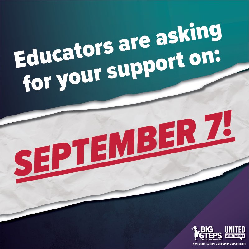 On Wednesday September 7, <a href="/UnitedWorkersOz/">United Workers Union</a> members in early education will take nationwide action to demand real reform in the early education sector. 

You can help! Find out more here: bigsteps.org.au/shut-down-comm… #ozearlyed #auspol