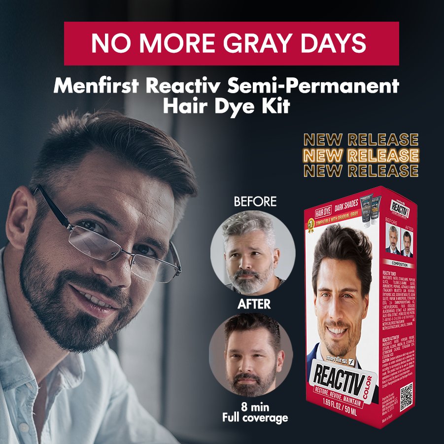 MenfirstUSA's tweet image. With Menfirst Reactiv Semi-Permanent Hair Dye Kit For Men That Lasts For 4 Weeks Or More.  
You are in charge of your looks. Blend away every last bit of gray and revive your look. 

Shop now: bit.ly/3wR0heL

#menfirst #reactivcolor #reactiv #dyehair #hair