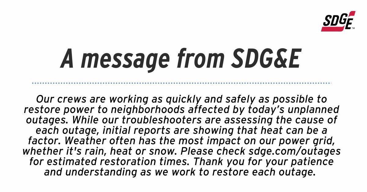 SDGE's tweet photo. A message from SDG&amp;E: https://t.co/p0IegNx3UZ