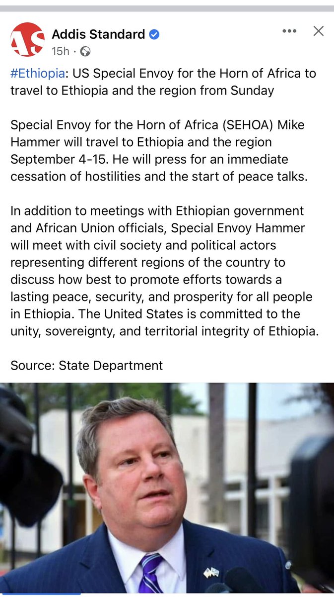 DendeaTaye's tweet photo. The USA says it is committed to Ethiopia's unity, sovereignty &amp; territorial integrity. If true, that commitment requires neutrality when Ethiopia fights against anti-unity terrorist TPLF at least. Mike Hammer is expected to show that! https://t.co/q6L0C3nc3m