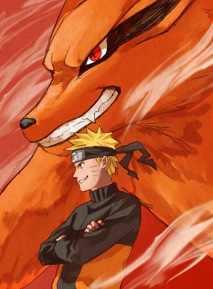 uzumaki naruto blonde hair 1boy forehead protector male focus crossed arms smile whisker markings  illustration images