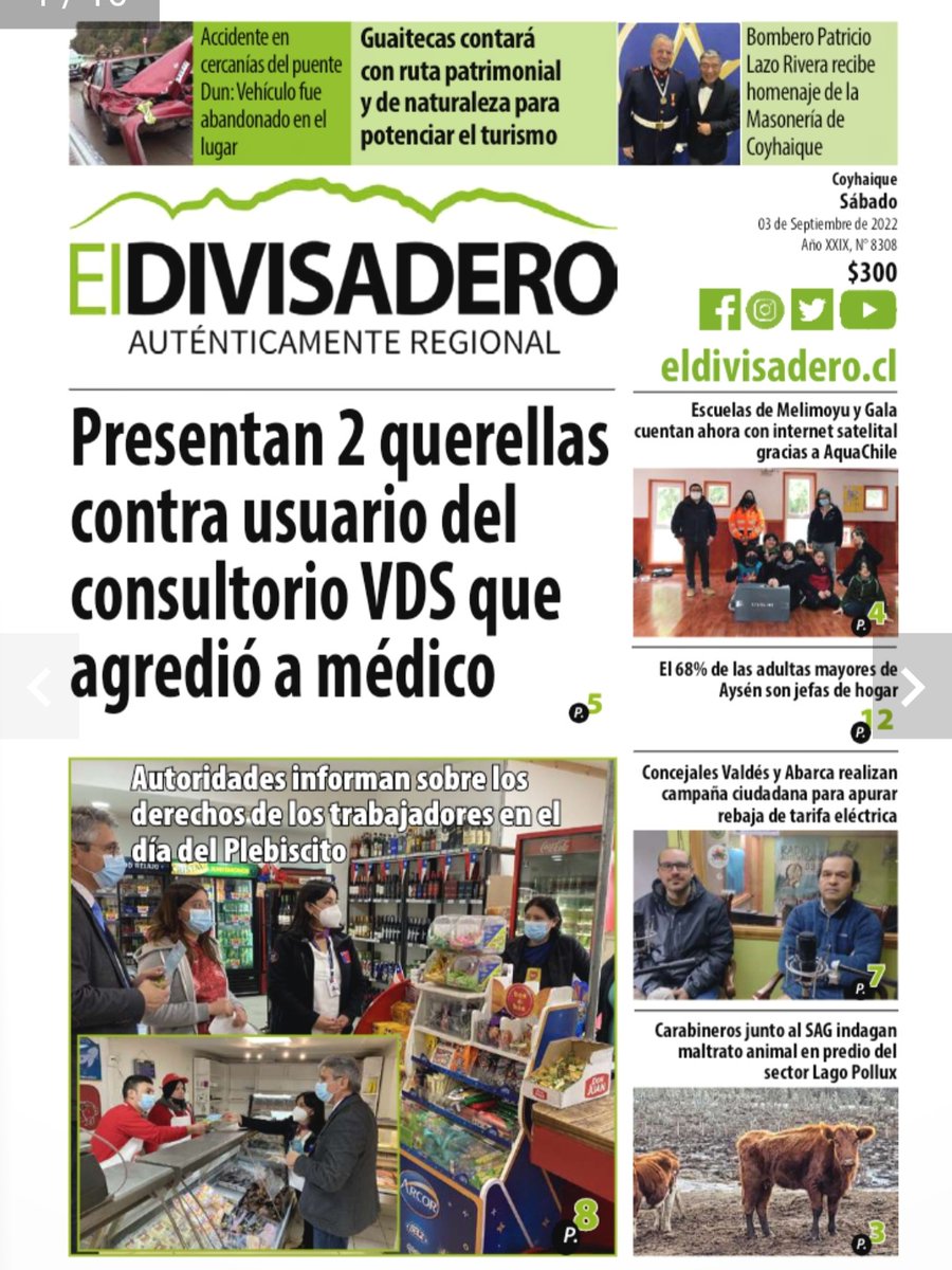 MintrabAysen's tweet photo. 🗞Agradecemos 📸portada Diario @ddivisadero informando sobre derechos de trabajadores que laboran este domingo #SiTrabajoVoto
🤔Denuncias? 📞6004504000 o https://t.co/crHmJ3HIQG de @DirecDelTrabajo

📌Además manifestamos preocupación ante las agresiones a trabajadores de la salud https://t.co/NzbTApZJfb