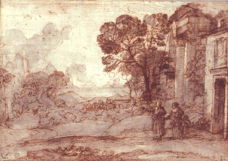 fitzArtBot's tweet photo. PD.70-1961 Landscape with Abraham expelling Hagar and Ishmael, A design of the same composition, traced through from the recto, with some changes made - drawing made by Lorrain Claude https://t.co/7MhQHprmJa Acquired 1961 https://t.co/AVZDAZJGnj