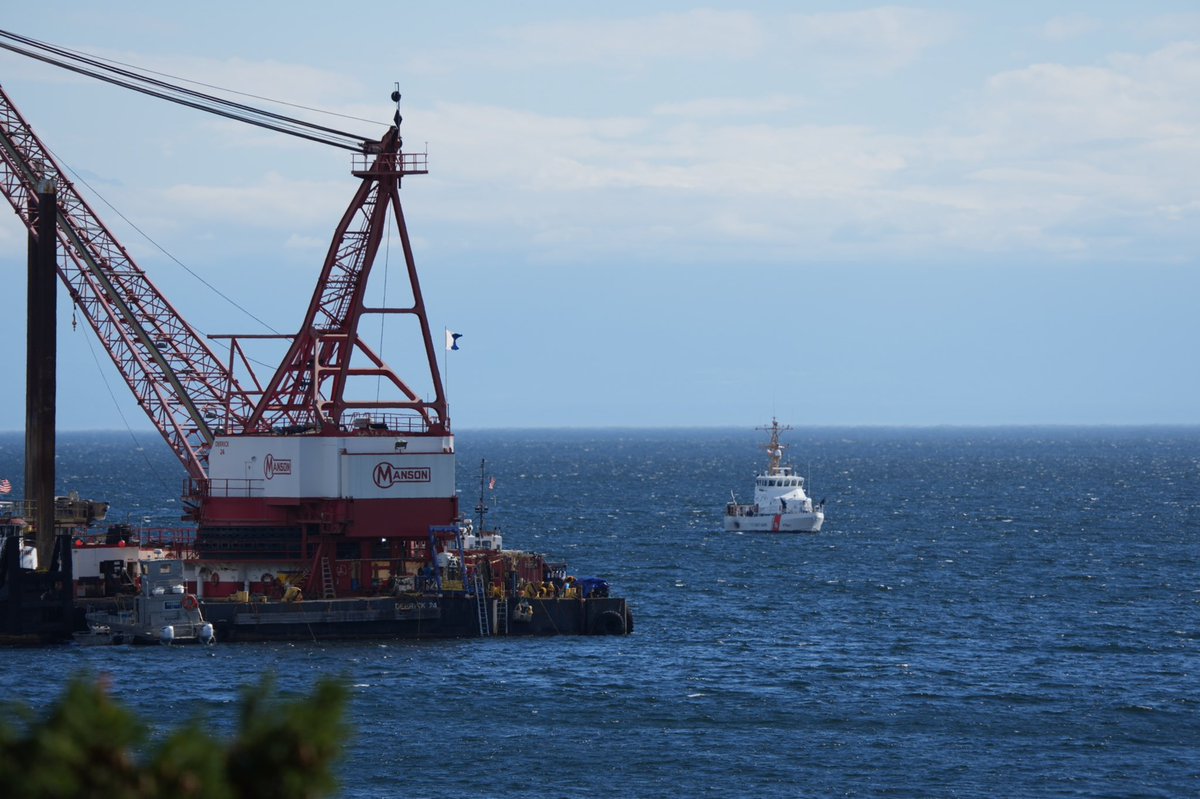 scottdurham's tweet photo. J-pod orcas just swam right between the wreck of the Aleutian Isle, the salvage vessel working to pull it up,  and the Coast Guard vessel protecting the area https://t.co/7tI0JcVqEb