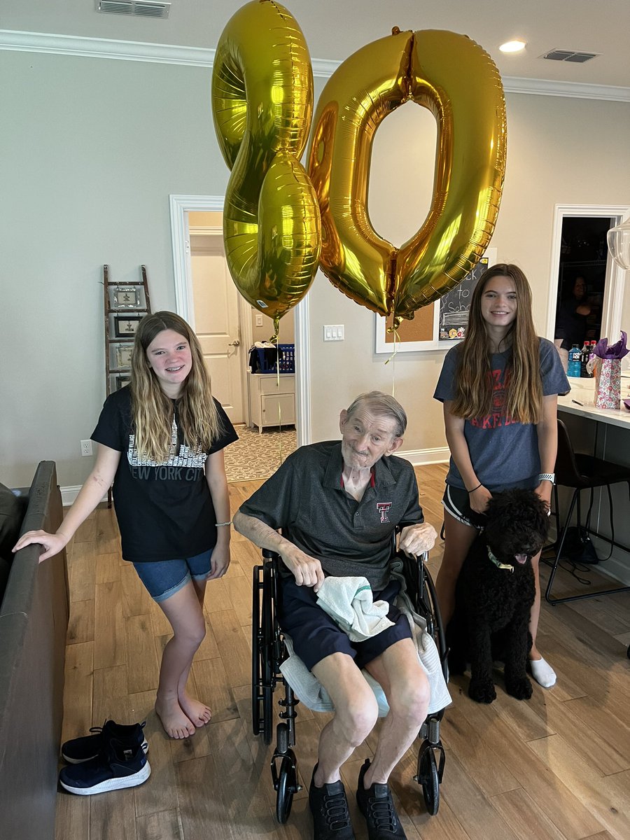 ctimmerman35's tweet photo. Celebrating dads 80th is bittersweet accepting its his last but so grateful to have had so much guidance from him and while the girls haven’t known the true him we are blessed that he remained lucid enough to see them blossom into great kids #Football #Cake #Family #BestRoleModel https://t.co/Hre4rCs6Xo