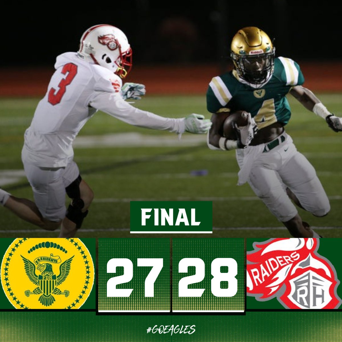 FootballFdr's tweet photo. A bitter pill to swallow. FDR falls to Red Hook 28-27. Great effort by both teams. @athleticshpcsd @pjsports @varsity845 @kot845_ https://t.co/8rw8wkeAqZ