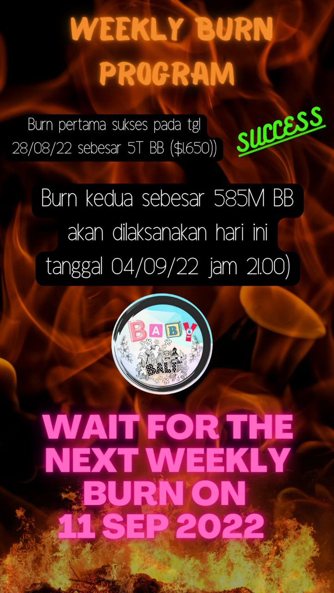 BabyBali_BSC's tweet photo. Weekly burning 🔥🔥🔥 #BabyBali #BabybaliBsc #BabyBaliArmy #Cryptocurrency #CryptoIndonesia #ethereum #btc #blockchain #bitcoin #bsc $BB #BabyBaliToken #BabyBaliGems #BabyBaliCommunity #BangkitBersamaKomunitas https://t.co/b7MV8iC5mV