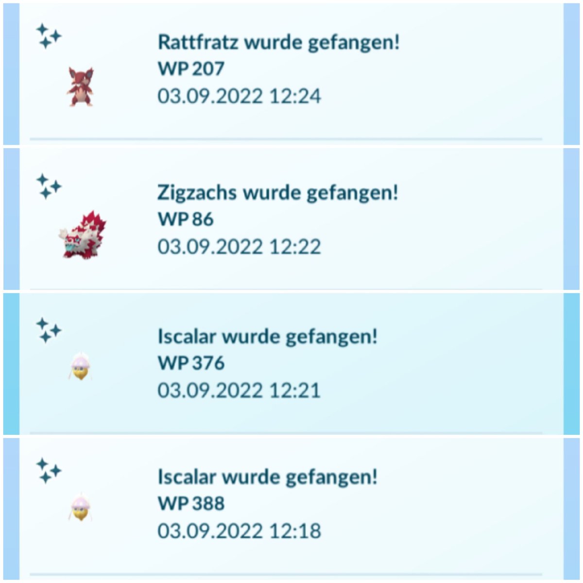 GalaidaG's tweet photo. Mein #QuestDay mit Iscalar war großartig. Ich konnte nur 2h spielen. Die ersten 70 Minuten war kein Shiny dabei, aber in den verbleibenden 50 Minuten gab es 7 Shiny Iscalar und ein Shiny Galar-Zigzachs sowie ein Shiny Alola-Rattfratz. Das war ein richtiger Shiny-Regen.
#PokemonGO https://t.co/t9lToIpgIa
