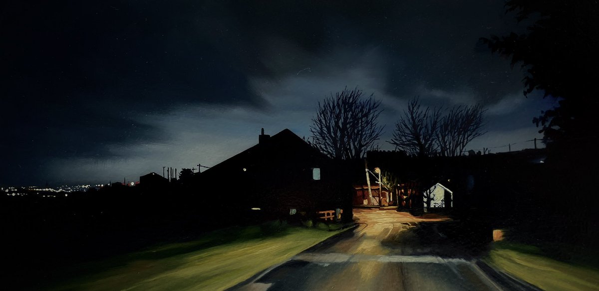 JenOrpinPainter's tweet image. Autumn is well on its way, so are the dark damp evenings. I’ve made a new body of night driving paintings to prepare you for this! 
Oasis
Oil on cradled board 
15x30cm
@GrimArtGroup 
#painting #art #ArtistOnTwitter #grimart #WomensArt #nocturne #night #drive