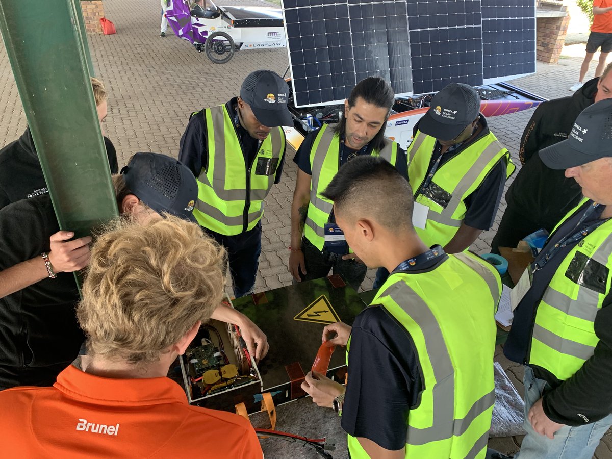It is day 1 of the #SasolSolarChallenge &amp; teams are currently busy with static scrutineering here at <a href="/RedStarRaceway/">Red Star Raceway</a> 

You can see @brunelsolarteam  getting their batteries sealed &amp; approved by #CSRI