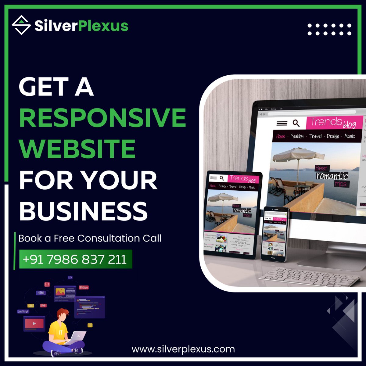 SilverPlexus's tweet photo. Living in the digital revolution, businesses need to make some amends to keep up with the evolving times. Today, without a website, no business can achieve rooftop success.
Get your website designed by expert and creative team of SilverPlexus. https://t.co/xsPoaZZzXF