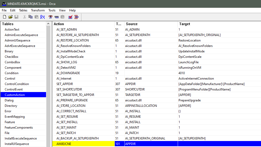 StopMalvertisin's tweet photo. Interesting .NET #Brazilian Banker ...
Possible #Janeleiro or maybe a #Mekotio .NET variant based upon the .PDB path containing "KL_FINAL" -> reference to "KL_Banker" ? which is another name for #Mekotio.
CustomAction in .MSI Installer
-> AI_Detect VM
-> AMJEJCNE is a Script https://t.co/uNNOVgdzv7