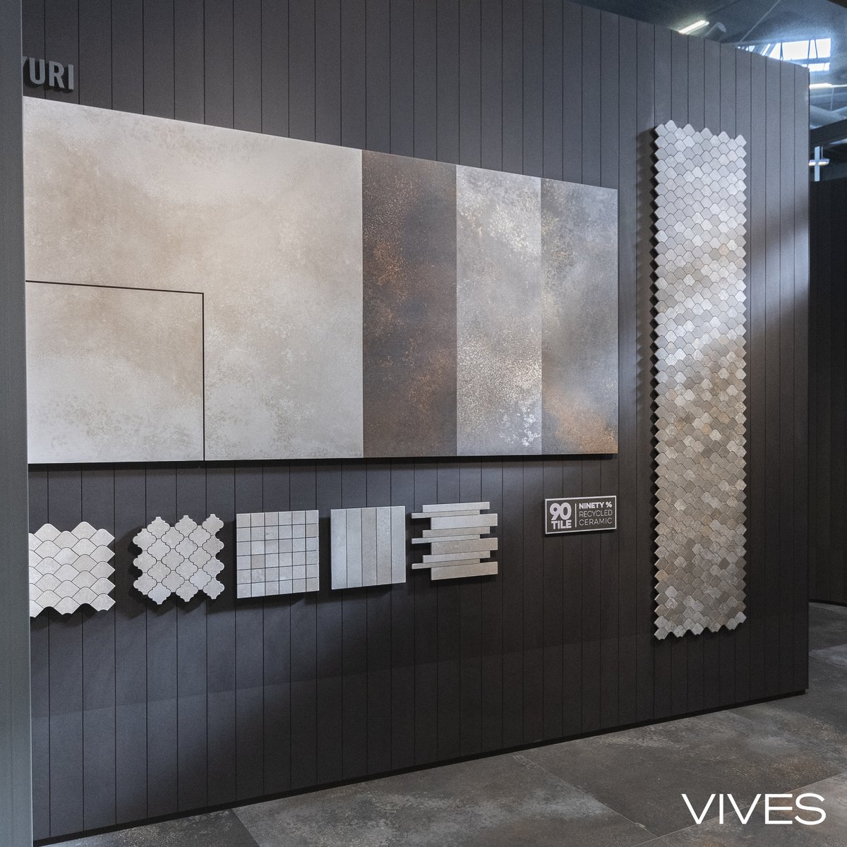 VIVESCeramica's tweet photo. Surfaces full of magnetism and personality, designed for the limelight. This is the Yurí collection by VIVES porcelain series, made with 90% recycled materials. https://t.co/R0RuodkBY6 #vives #recicled #porcelaintiles #metallictiles https://t.co/xZ9TaU2EyW