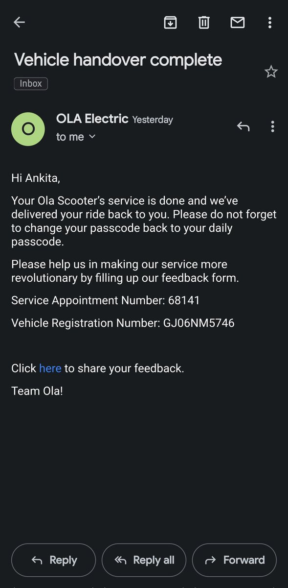 dr_pavanroy's tweet photo. @bhash @OlaElectric
Is it a joke
No service engineers came or visited my ola s1 pro after I ve registered complain for accidental damage (no 1833335)
And I get this msg
Worst service from Ola
Really pathetic https://t.co/zE1mUGe5ck