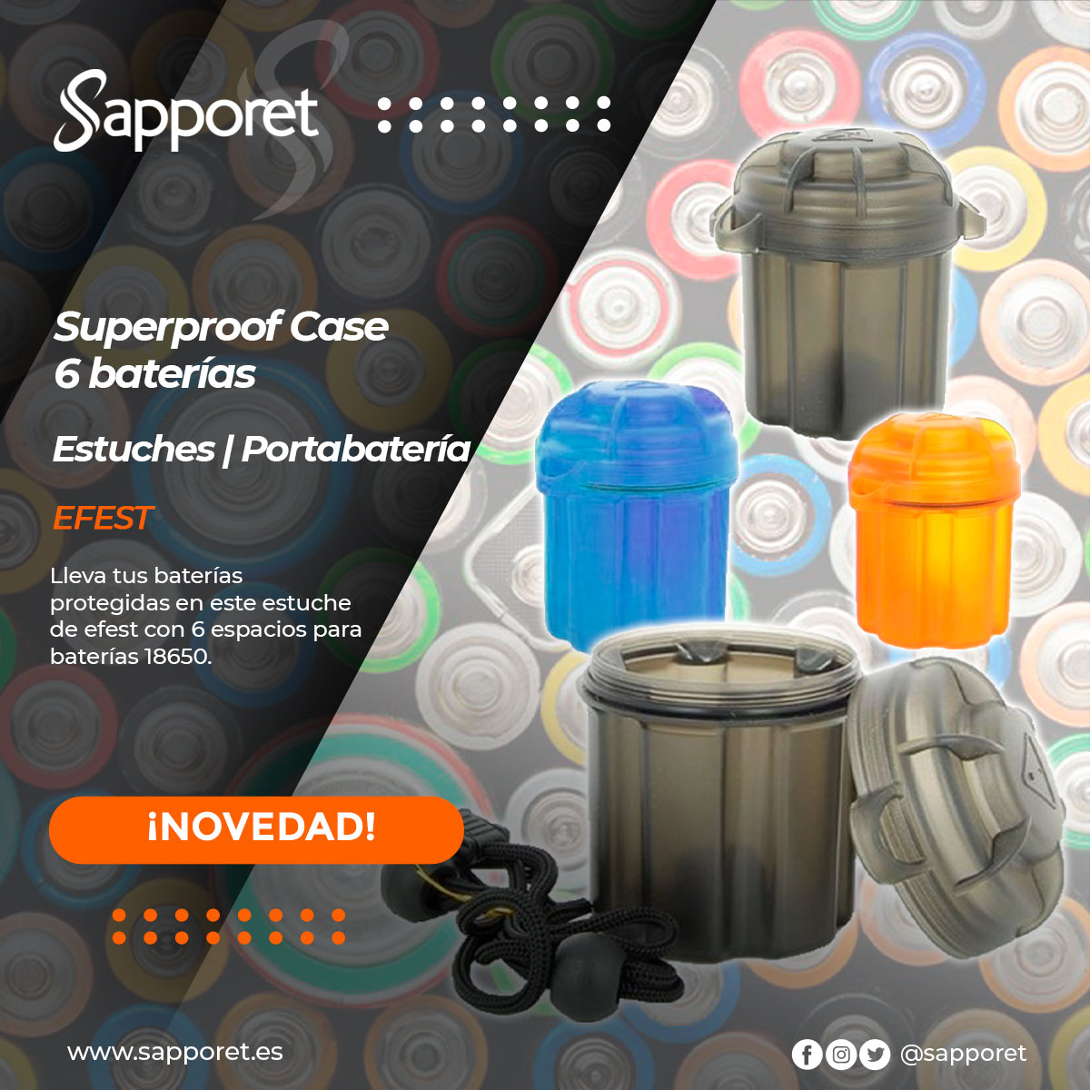 🆕Increíble estuche portabaterías de Efest. Superproof Case te da la posibilidad de transportar de forma segura hasta 6 baterías 18650.🆕

ow.ly/xKC350KxHNz

🔞Tiendas en : Alcorcón, Alcalá , Leganés, Palma de Mallorca, Parla y Valdeacederas (Madrid)🔞