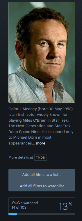 thereare4mics's tweet photo. Very distressed to learn that I have completed only 13% of the Colm Meaney Cinematic Universe! https://t.co/BusP64CO5t