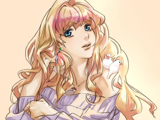 最近まったくイラストを描いていなかったので、落書き程度にリハビリ開始しました。大きなテーマは「キャラと文鳥を絡める」です。どんどん絡めていきます。#シェリル・ノーム#マクロスF #文鳥#javasparrow 