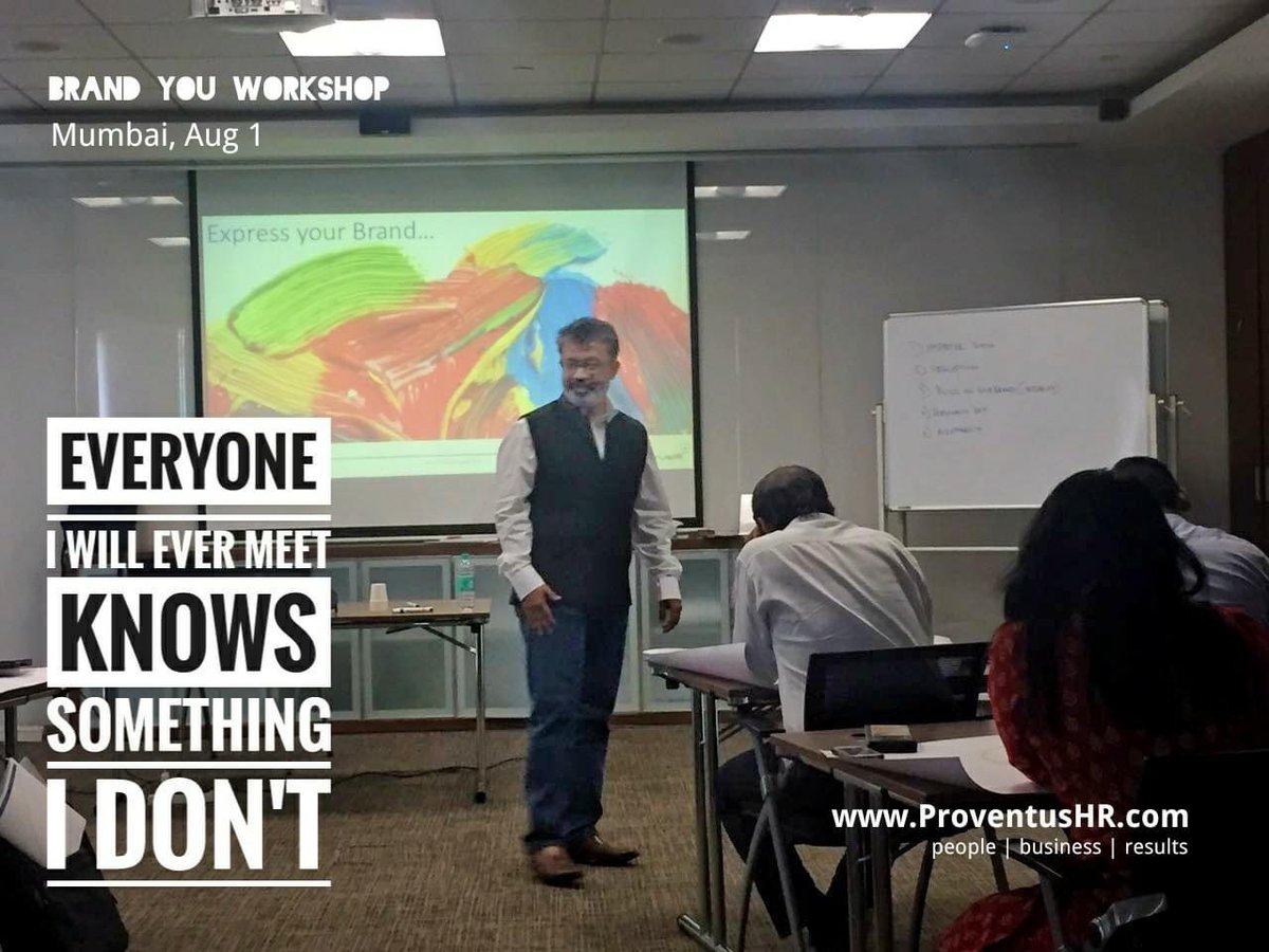 ProventusHR's tweet photo. Everyone I will ever meet knows something I don't.
#Gratitude
#Learning
#ABrandCalledYou
#PersonalBranding https://t.co/rRg48blZvb