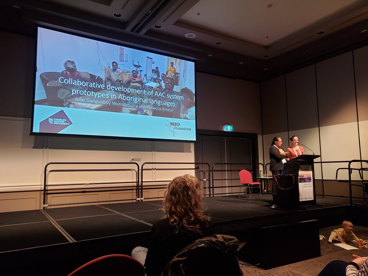 Hearing from <a href="/RebeccaAmery/">Rebecca Amery</a> &amp; Julie Wunungmurra about working with Yolŋu researchers supporting families living with MJD &amp;  their work developing Yolŋu AAC system protypes #agosci22 <a href="/PammiRag/">Pammi Raghavendra</a>