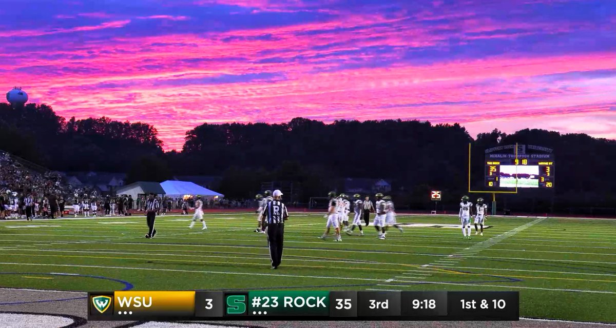Rock_Athletics's tweet photo. The Slippery Rock sunset really delivered on the broadcast tonight. 😍 https://t.co/Xwj4SrpzIw