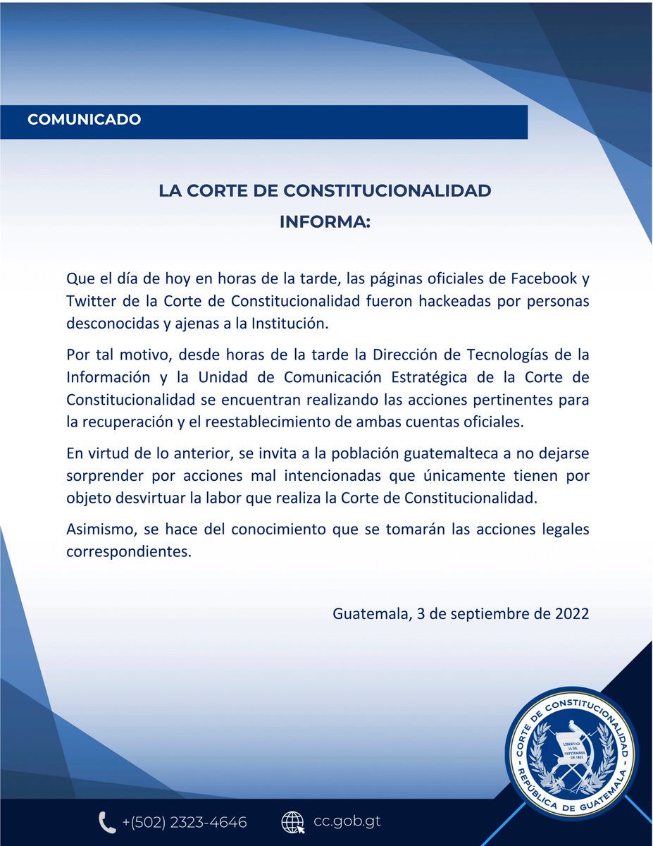 CC_Guatemala's tweet photo. COMUNICADO: https://t.co/KHlefdw6Il