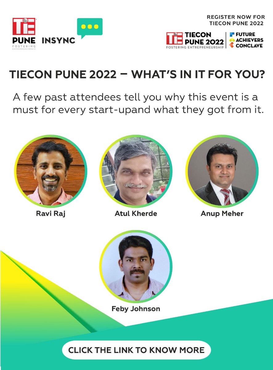 Check out the latest edition of #InSync with TiE Pune – your weekly Digi paper for interesting reads on the startup ecosystem.

Click on the link to know more: tiepune.org/in-sync-editio…

To know more about TiECON Pune visit: tiepune.org/tiecon2022/
