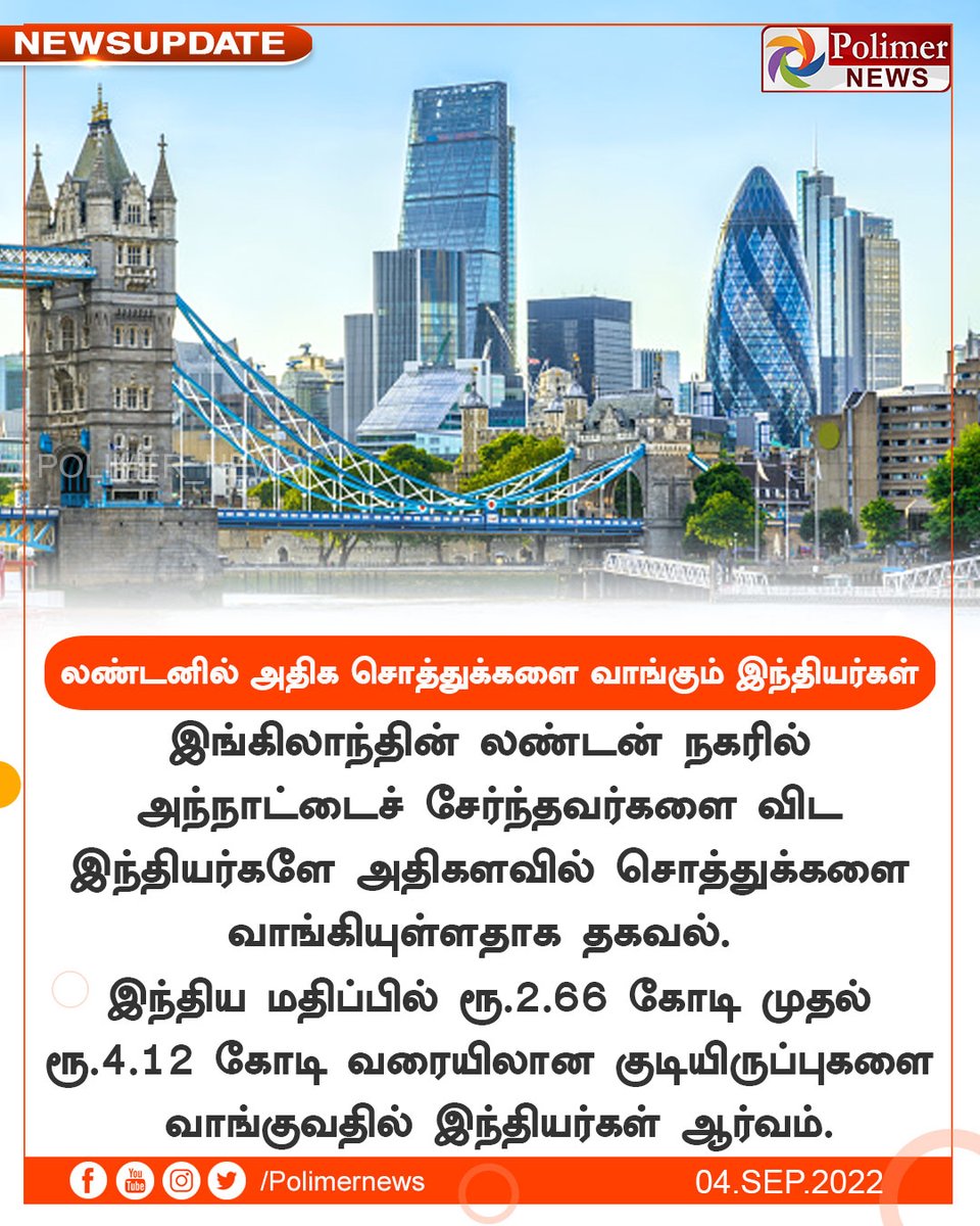 polimernews's tweet photo. #NEWSUPDATE || லண்டனில் அதிக சொத்துக்களை வாங்கும் இந்தியர்கள் | #Indians | #OwnProperty | #London |  https://t.co/CKGwVurgWm https://t.co/AjFyEG8XYJ