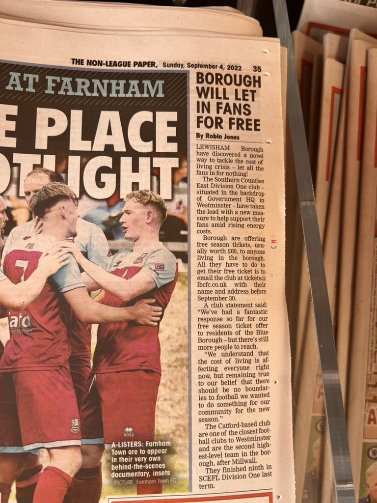 LewishamBoroCFC's tweet photo. 6 days till our first home game of the season! Get applying for your free season ticket. Thanks @NonLeaguePaper https://t.co/uol3hSJGDf