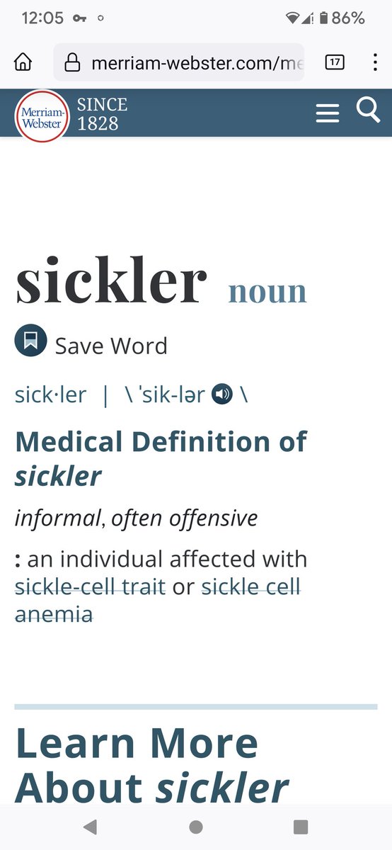 Memej99's tweet photo. @PTMcGann have you seen this definition change from @MerriamWebster? Although I would say it's ALWAYS offensive, but hey, they heard you!! Change, little by little, step by step...ππΏπ
#SickleCell
#SickleCellDoc
#SCDAdvocacy
#DrMcGannRocks
#SickleCellAwarenessMonth https://t.co/XaphYPjeQV