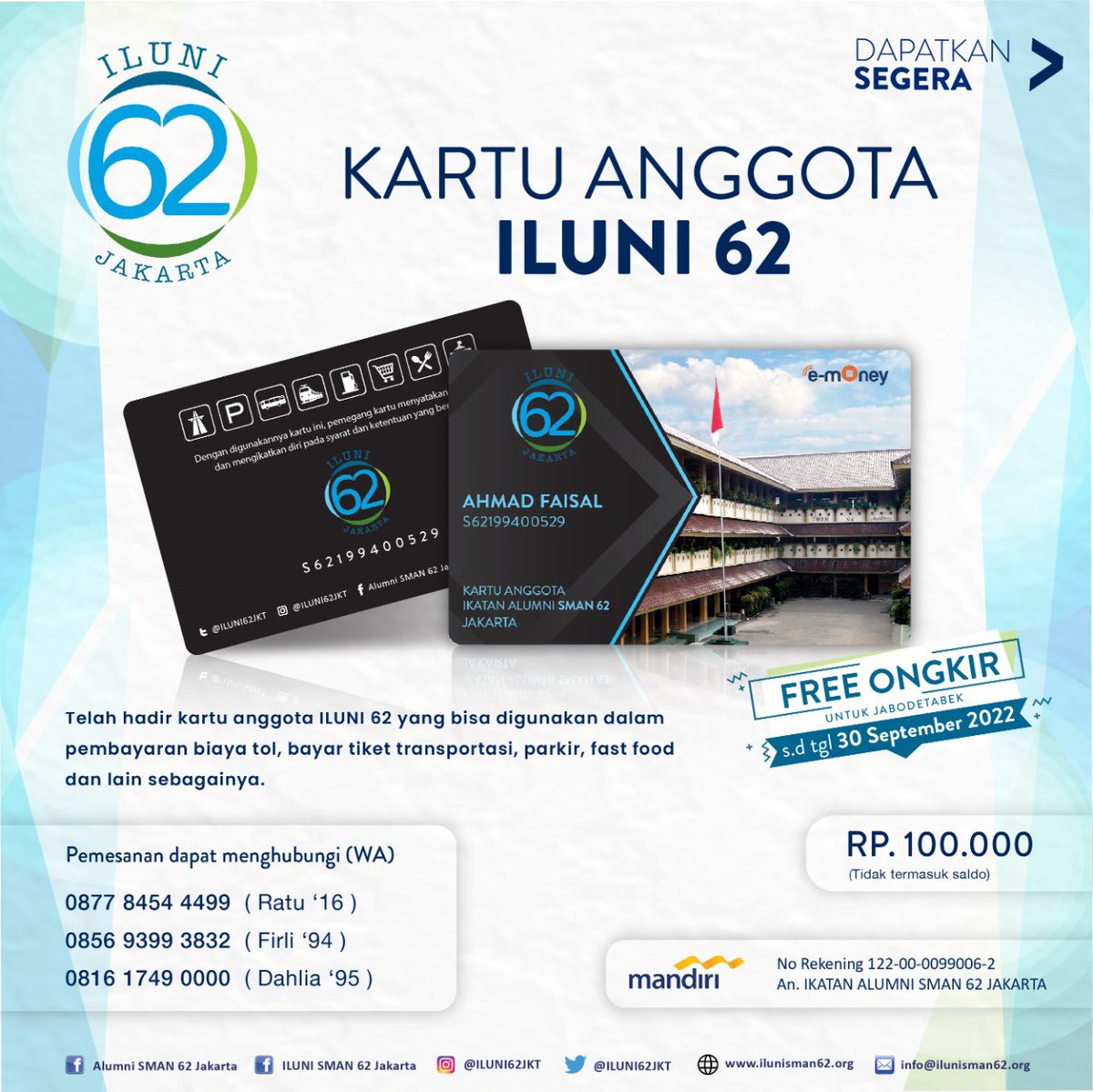 ILUNI62JKT's tweet photo. [ILUNI 62]

Kartu Anggota ILUNI 62

Yuk order https://t.co/MCdQK1NQAI