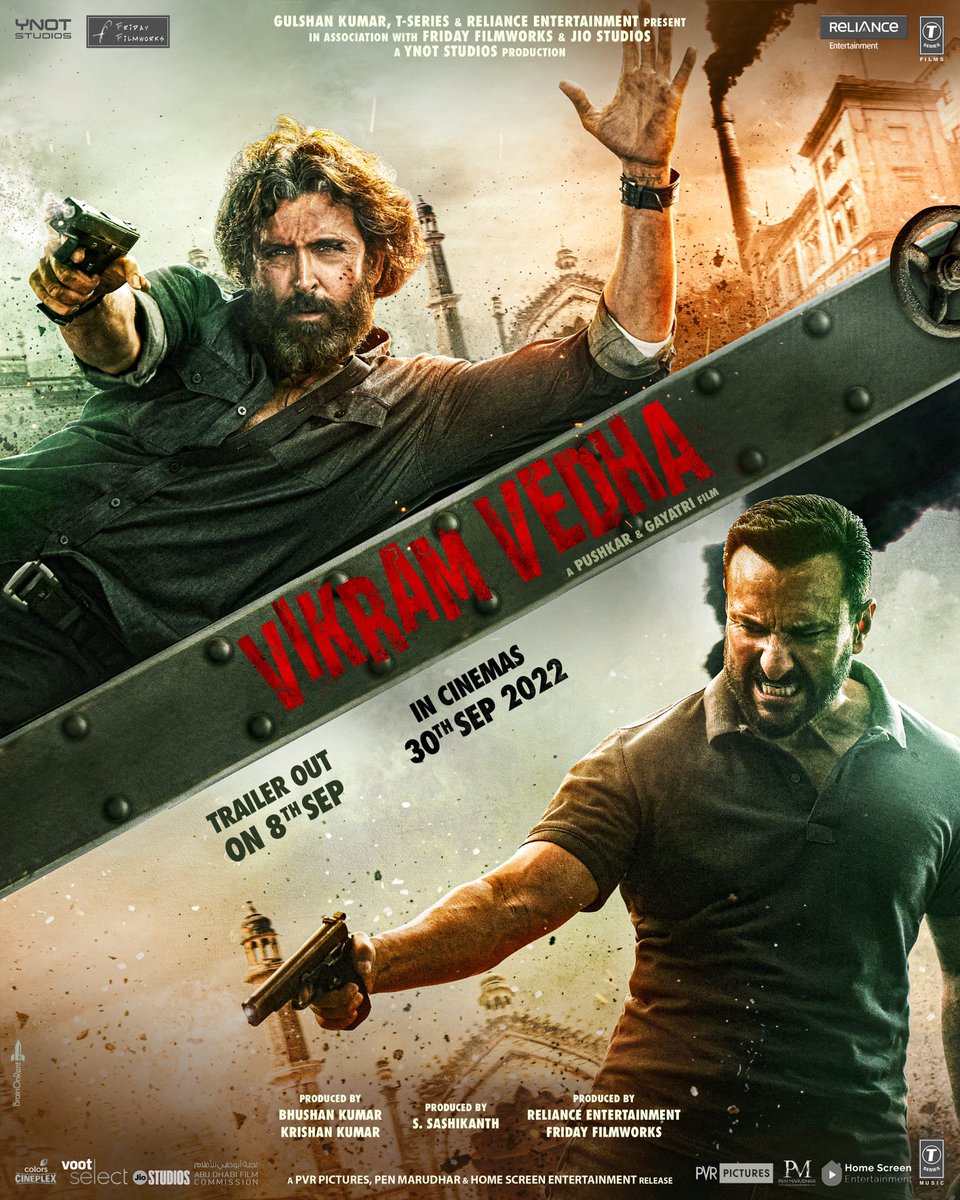 PushkarGayatri's tweet photo. #VikramVedhaTrailer loading on 8th September 2022! 

#VikramVedha hitting cinemas worldwide on 30th September 2022.

@iHrithik #SaifAliKhan https://t.co/s58Atib1v5