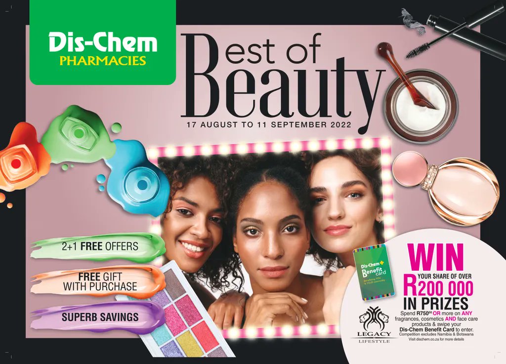 BaywestmallPE's tweet photo. Calling all beauty addicts! The highly anticipated Best of Beauty is now on at @dischem 💄 Visit in-store for 2 + 1 free offers, free gift with purchase and superb savings until 11 September 2022 🤩
#BaywestMall #DischemPharmacies #BestOfBeauty #Beauty https://t.co/0uZxFxawzf
