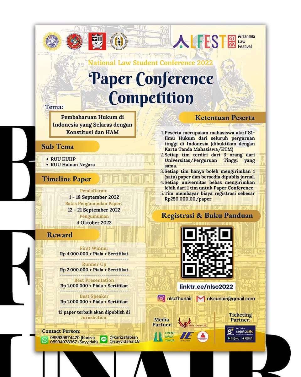 [National Law Student Conference 2022 : Calling For Paper]

🗣Halo mahasiswa/i Hukum seluruh indonesia! Kami mengajak kalian semua untuk ikut dalam kegiatan Paper Conference dan menjadi yang terbaik di tingkat Nasional🗣

📚 Akses Lebih Lanjut Melalui 📚 :
linktr.ee/nlsc2022